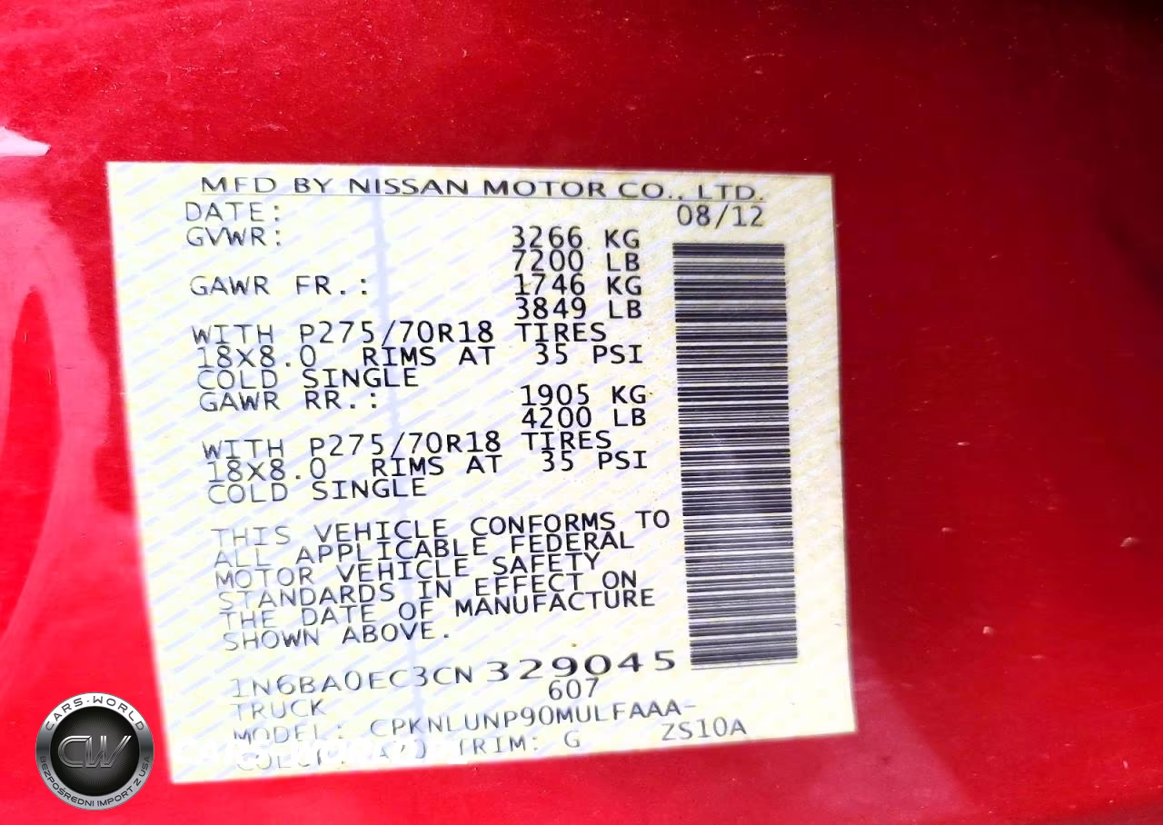 2012 Nissan Titan Sv VIN:1N6BA0EC3CN329045 - 12