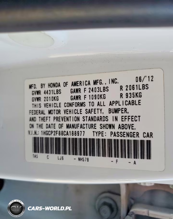2012 Honda Accord Exl VIN:1HGCP2F88CA188977 - 13