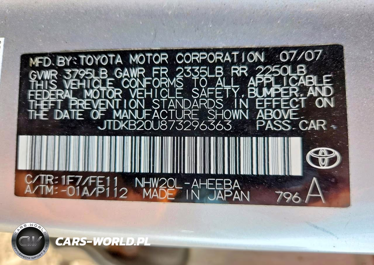 2007 Toyota Prius Base VIN:JTDKB20U873296363 - 12