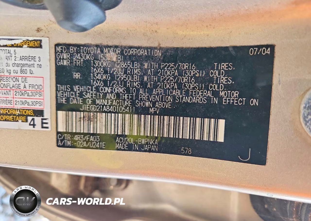 2004 Toyota Highlander Base VIN:JTEGD21A840105411 - 12