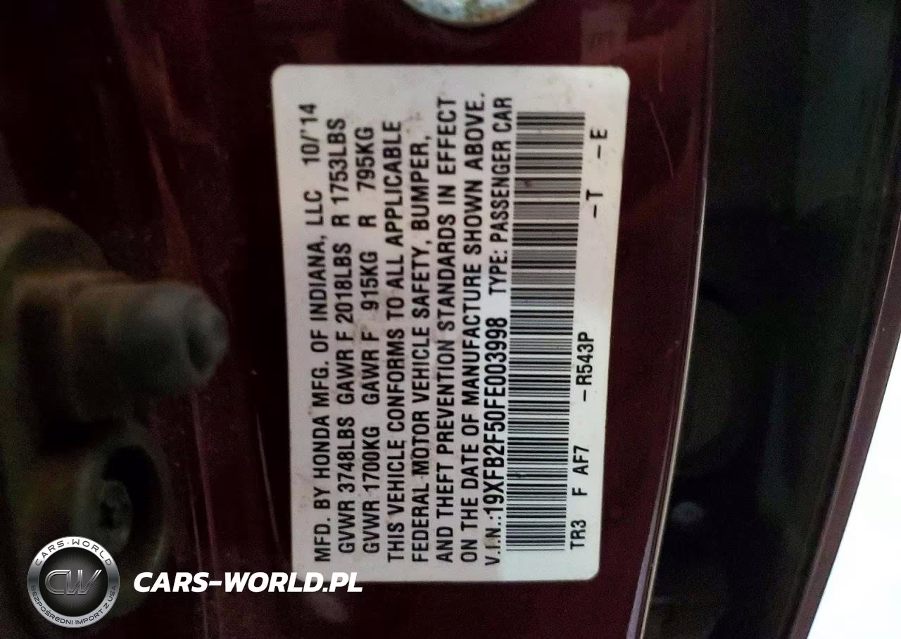 2015 Honda Civic Lx VIN:19XFB2F50FE003998 - 13