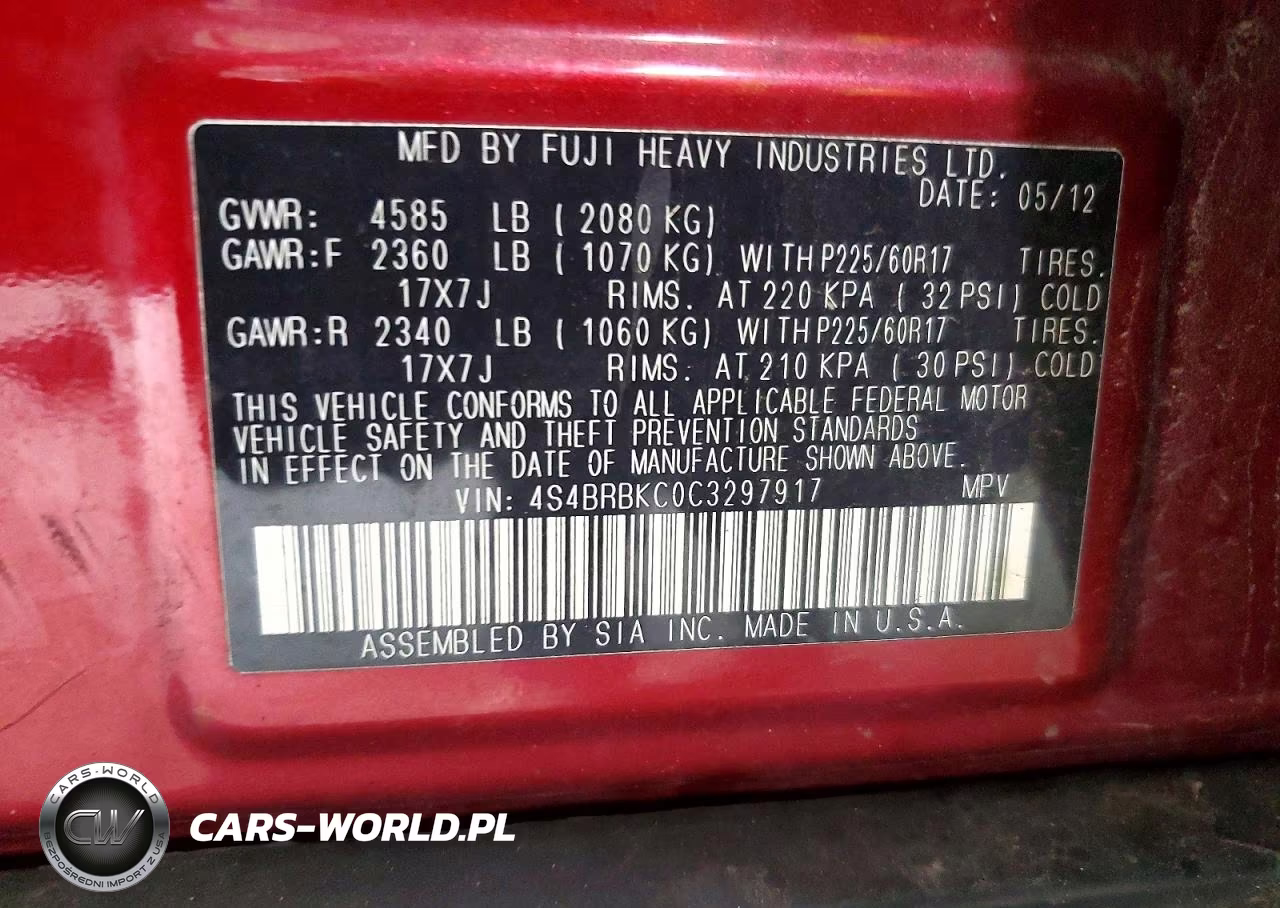 2012 Subaru Outback 2.5I Limited VIN:4S4BRBKC0C3297917 - 14