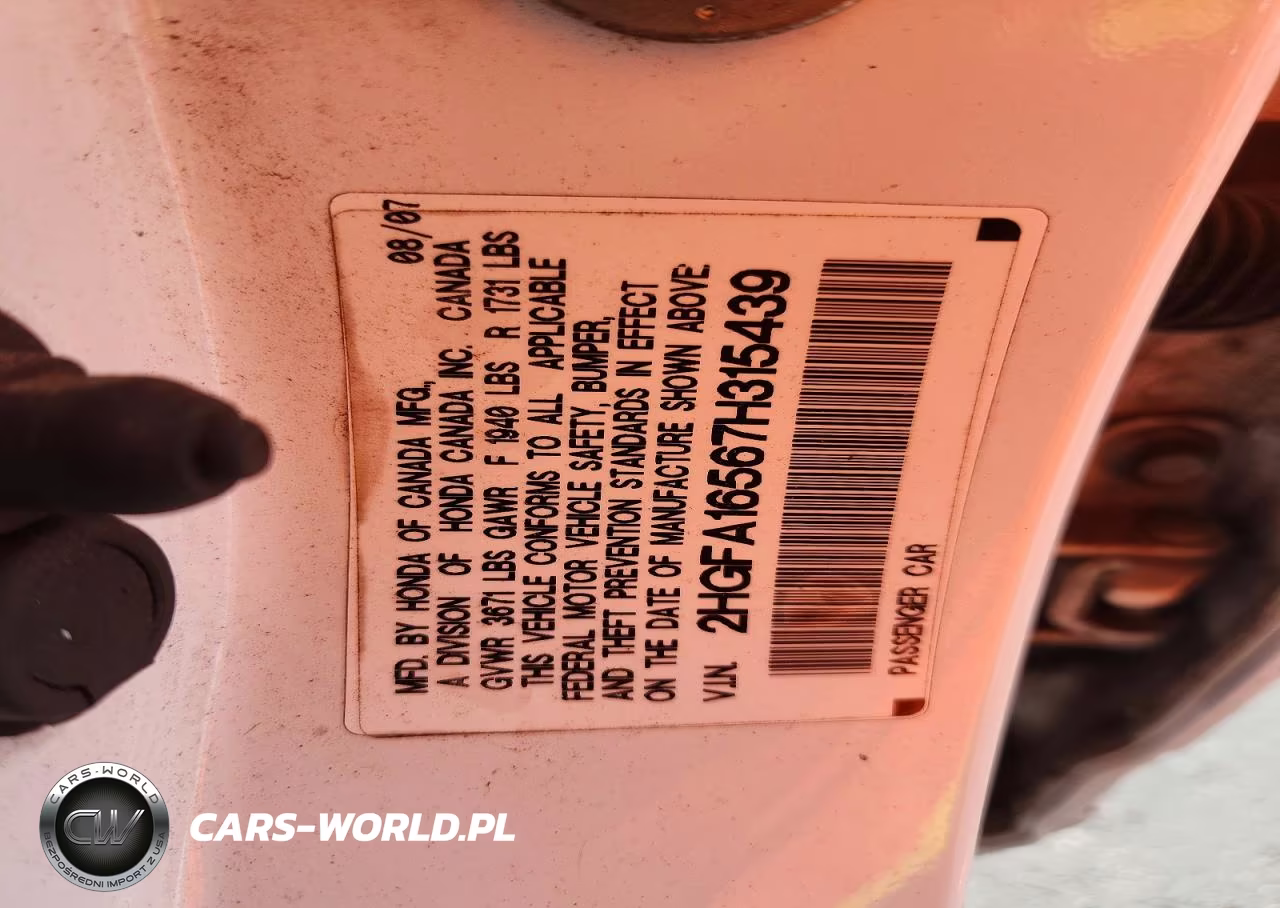 2007 Honda Civic Lx VIN:2HGFA16567H315439 - 12