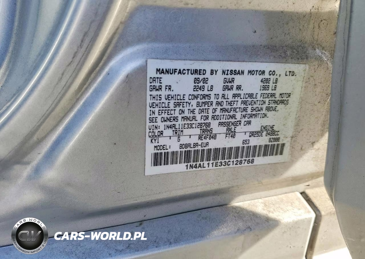 2003 Nissan Altima 2.5 S VIN:1N4AL11E33C128768 - 12