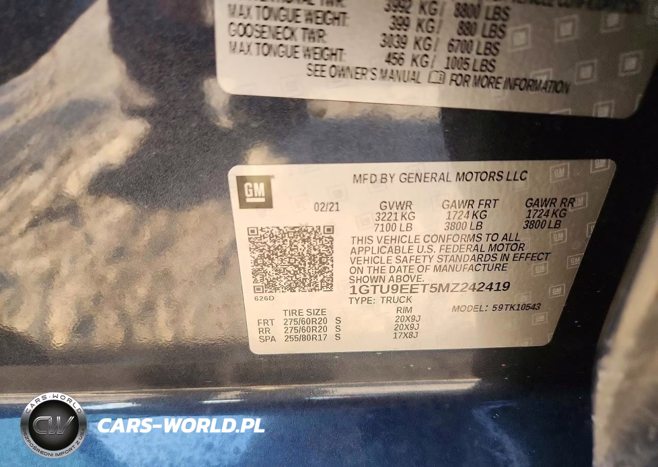 2021 GMC Sierra K1500 At4 VIN:1GTU9EET5MZ242419 - 12