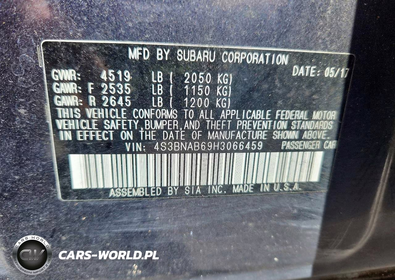2017 Subaru Legacy 2.5I VIN:4S3BNAB69H3066459 - 13