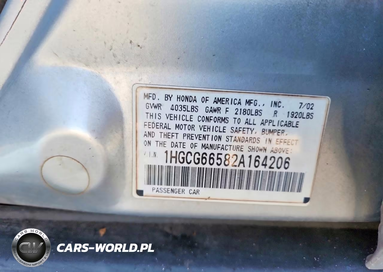 2002 Honda Accord Lx VIN:1HGCG66582A164206 - 12