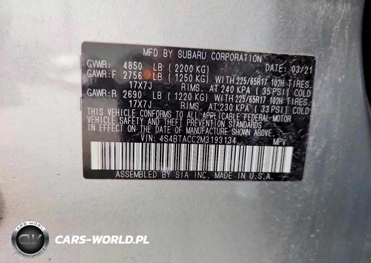 2021 Subaru Outback Premium VIN:4S4BTACC2M3193134 - 12