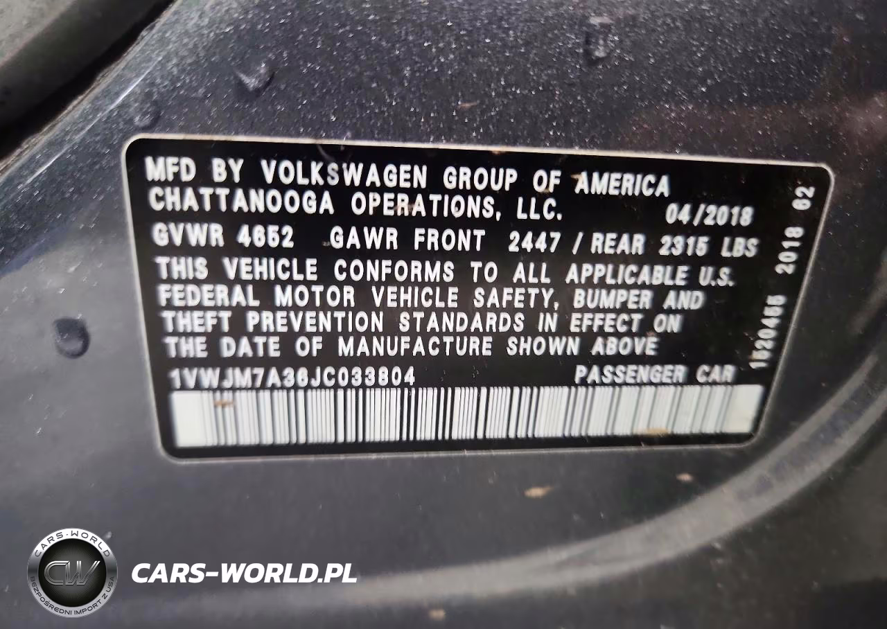 2018 Volkswagen Passat Gt VIN:1VWJM7A36JC033804 - 13