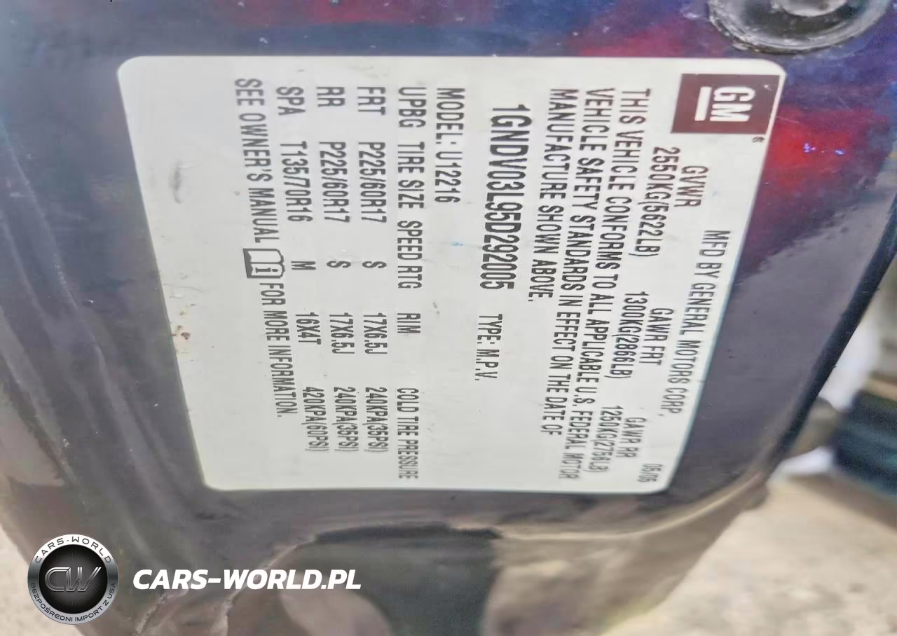 2005 Chevrolet Uplander VIN:1GNDV03L95D292005 - 13