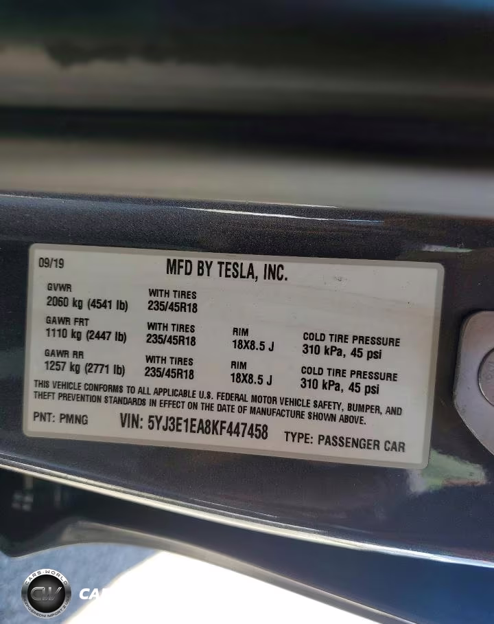 2019 Tesla Model 3 VIN:5YJ3E1EA8KF447458 - 12