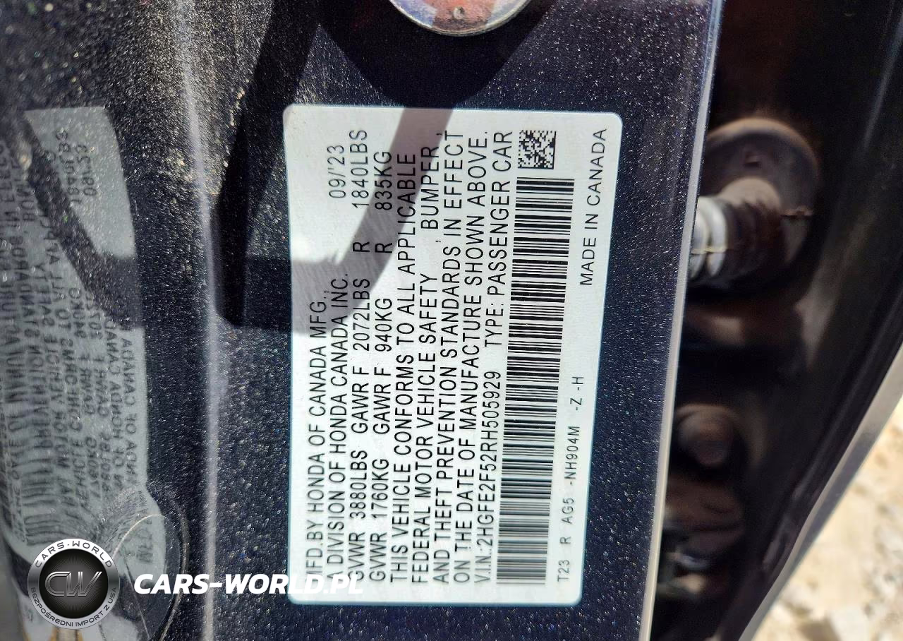2024 Honda Civic Sport VIN:2HGFE2F52RH505929 - 12