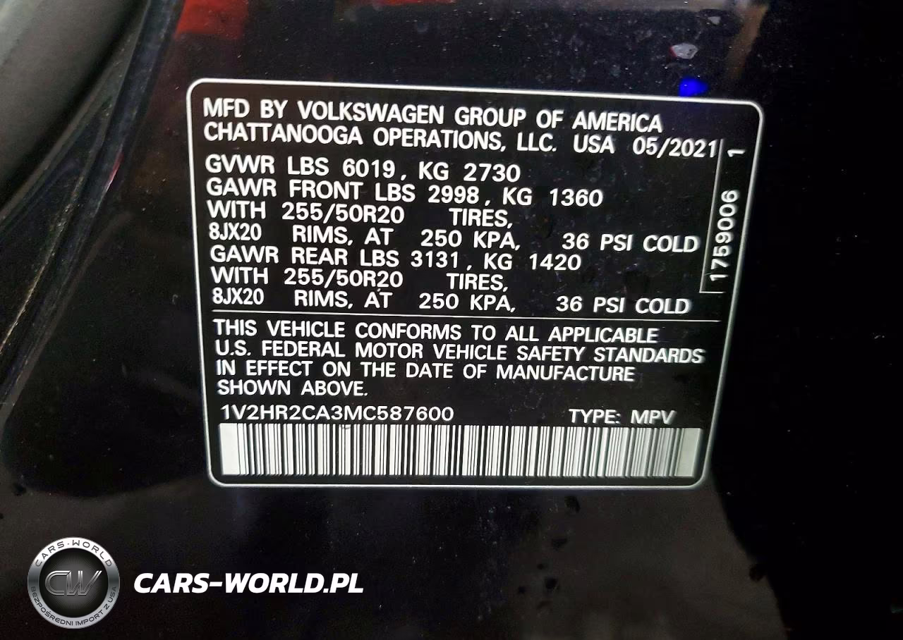 2021 Volkswagen Atlas Se VIN:1V2HR2CA3MC587600 - 12