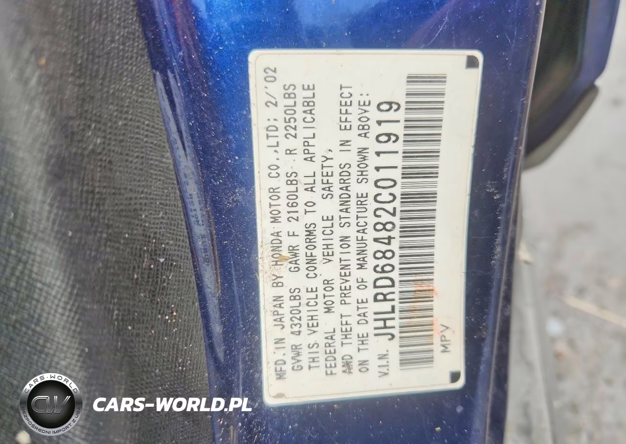2002 Honda Cr-V Lx VIN:JHLRD68482C011919 - 13
