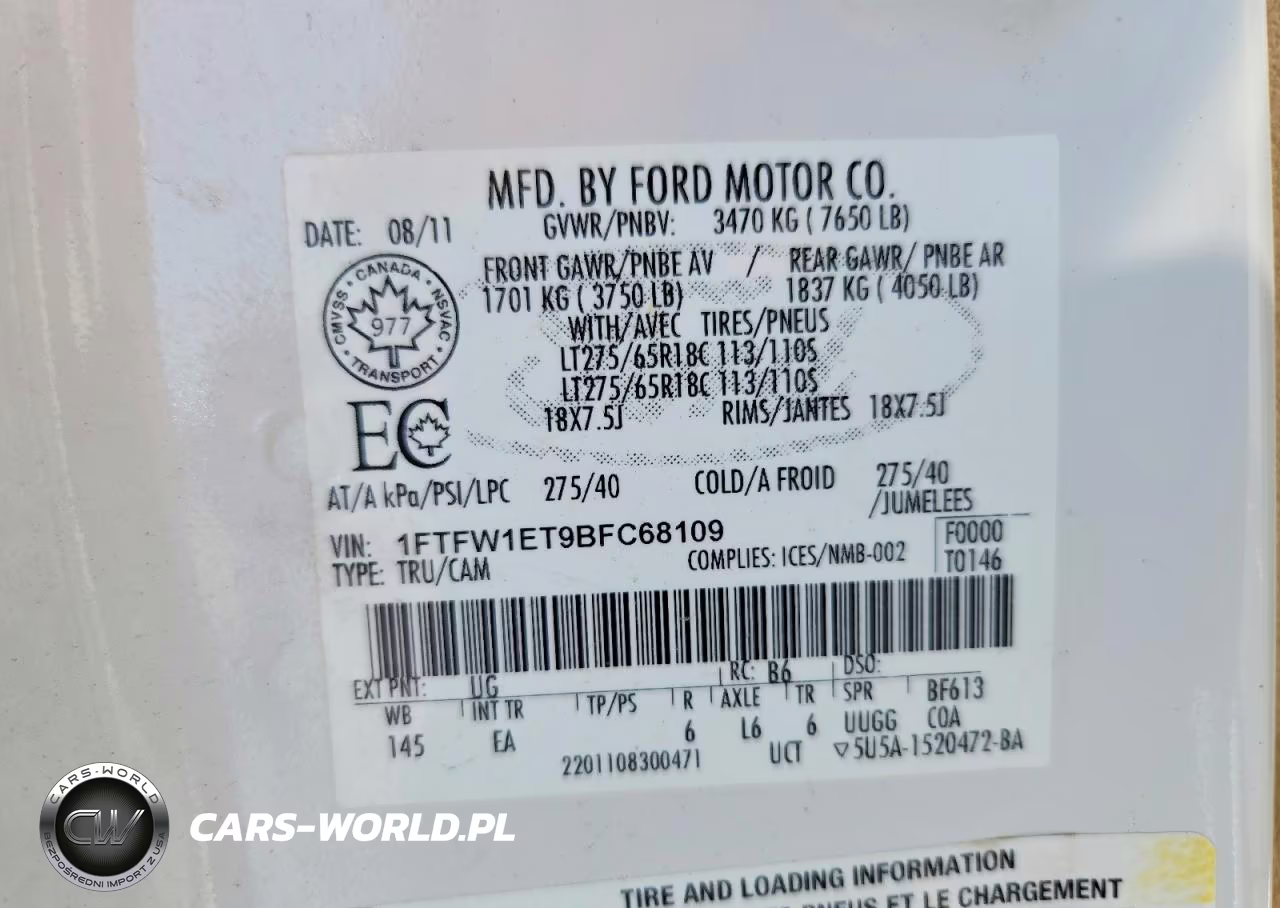 2011 Ford F150 Supercrew VIN:1FTFW1ET9BFC68109 - 12
