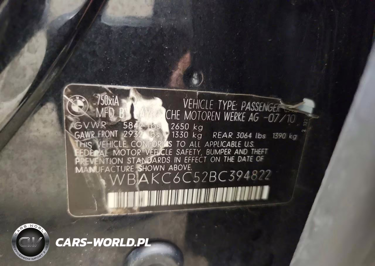 2011 BMW 750 Xi VIN:WBAKC6C52BC394822 - 12