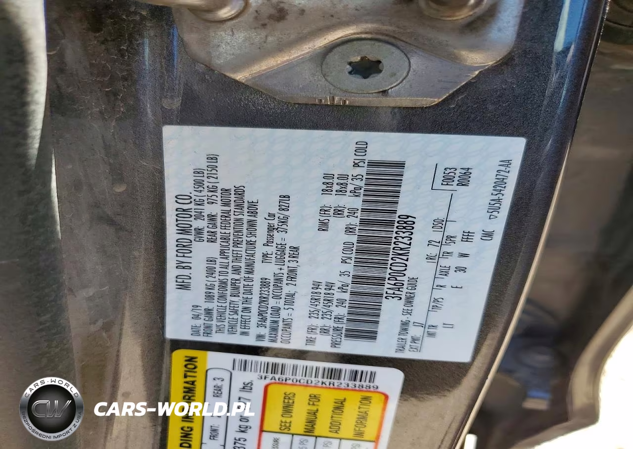 2019 Ford Fusion Sel VIN:3FA6P0CD2KR233889 - 12