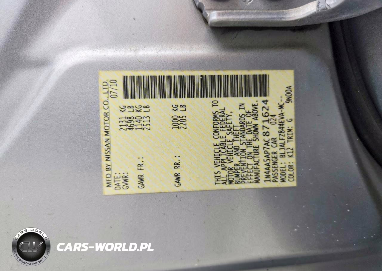 2010 Nissan Maxima 3.5 S VIN:1N4AA5AP7AC871624 - 14