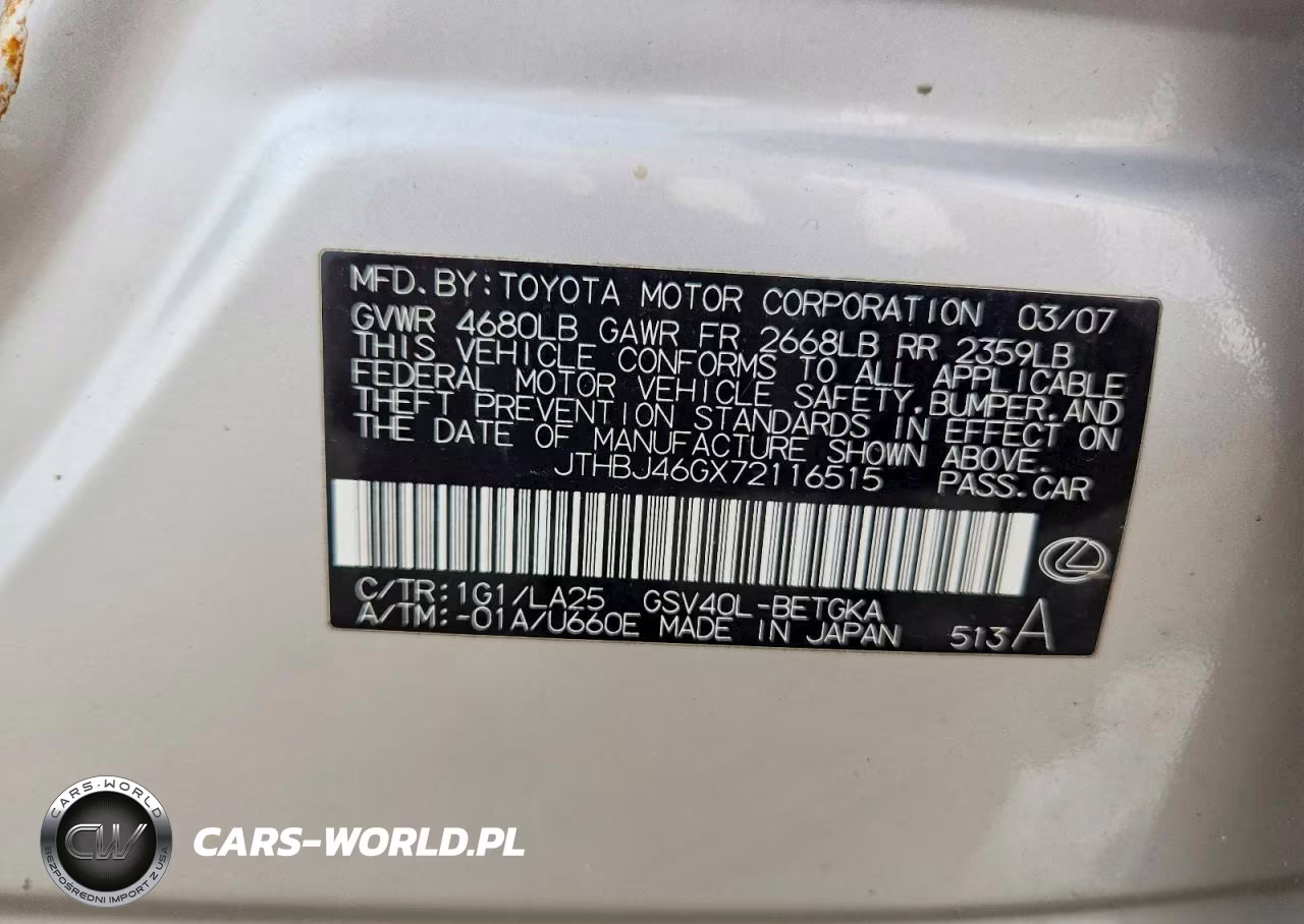 2007 Lexus Es 350 VIN:JTHBJ46GX72116515 - 12