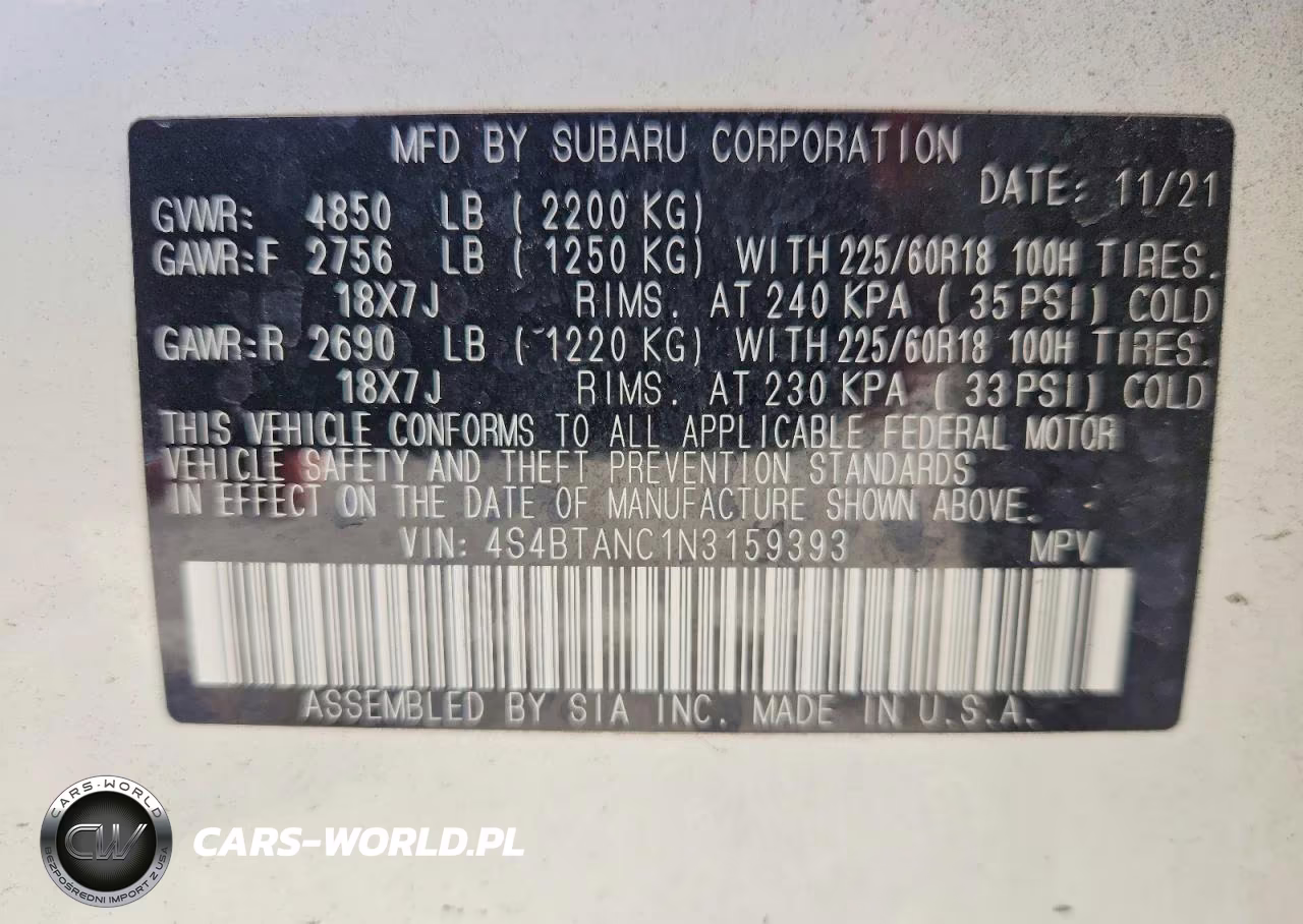 2022 Subaru Outback Limited VIN:4S4BTANC1N3159393 - 13