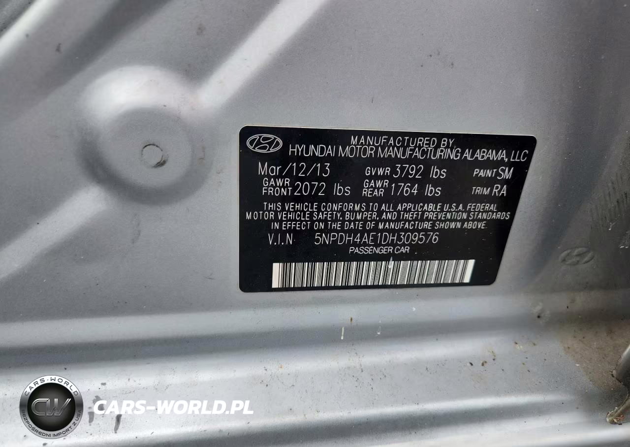 2013 Hyundai Elantra Gls VIN:5NPDH4AE1DH309576 - 12