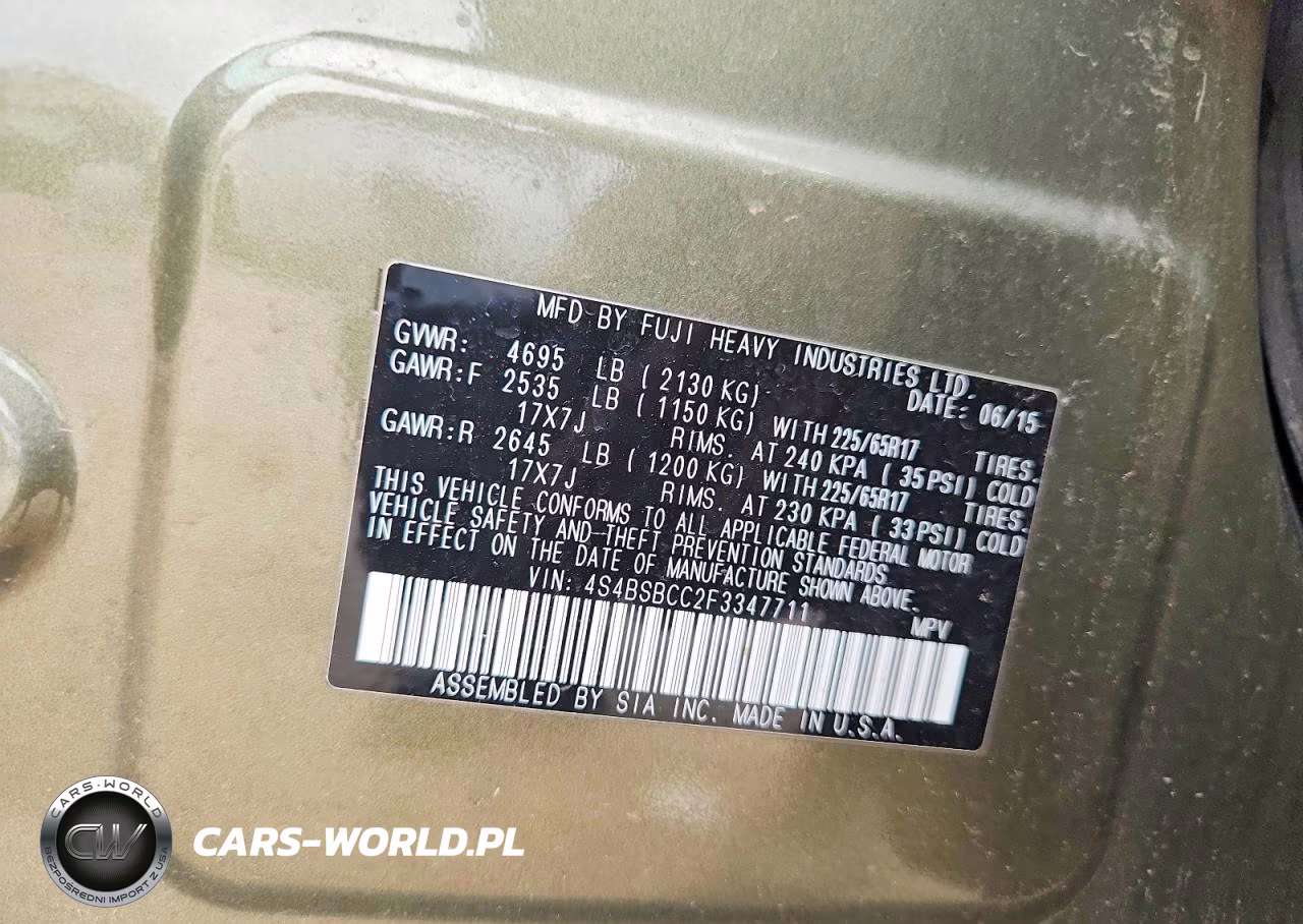 2015 Subaru Outback 2.5I Premium VIN:4S4BSBCC2F3347711 - 13