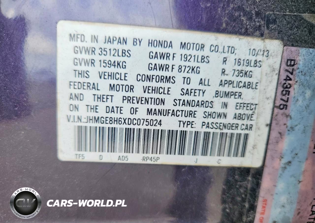 2013 Honda Fit Sport VIN:JHMGE8H6XDC075024 - 12