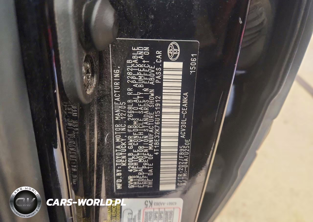 2006 Toyota Camry Standard VIN:4T1BE32K76U151912 - 12