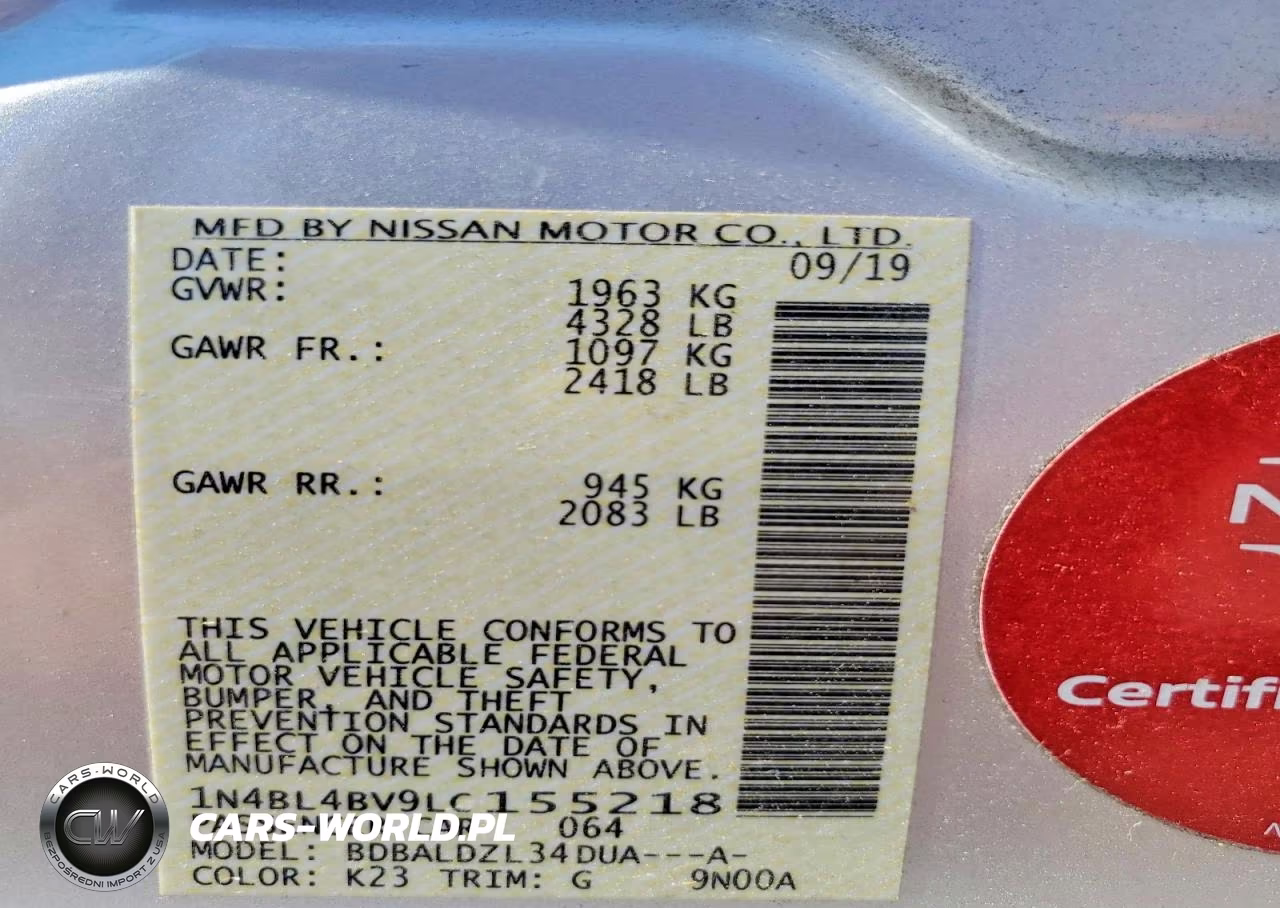 2020 Nissan Altima S VIN:1N4BL4BV9LC155218 - 12