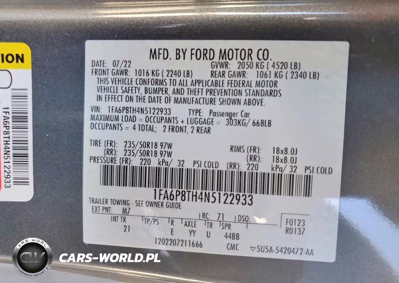 2022 Ford Mustang VIN:1FA6P8TH4N5122933 - 12