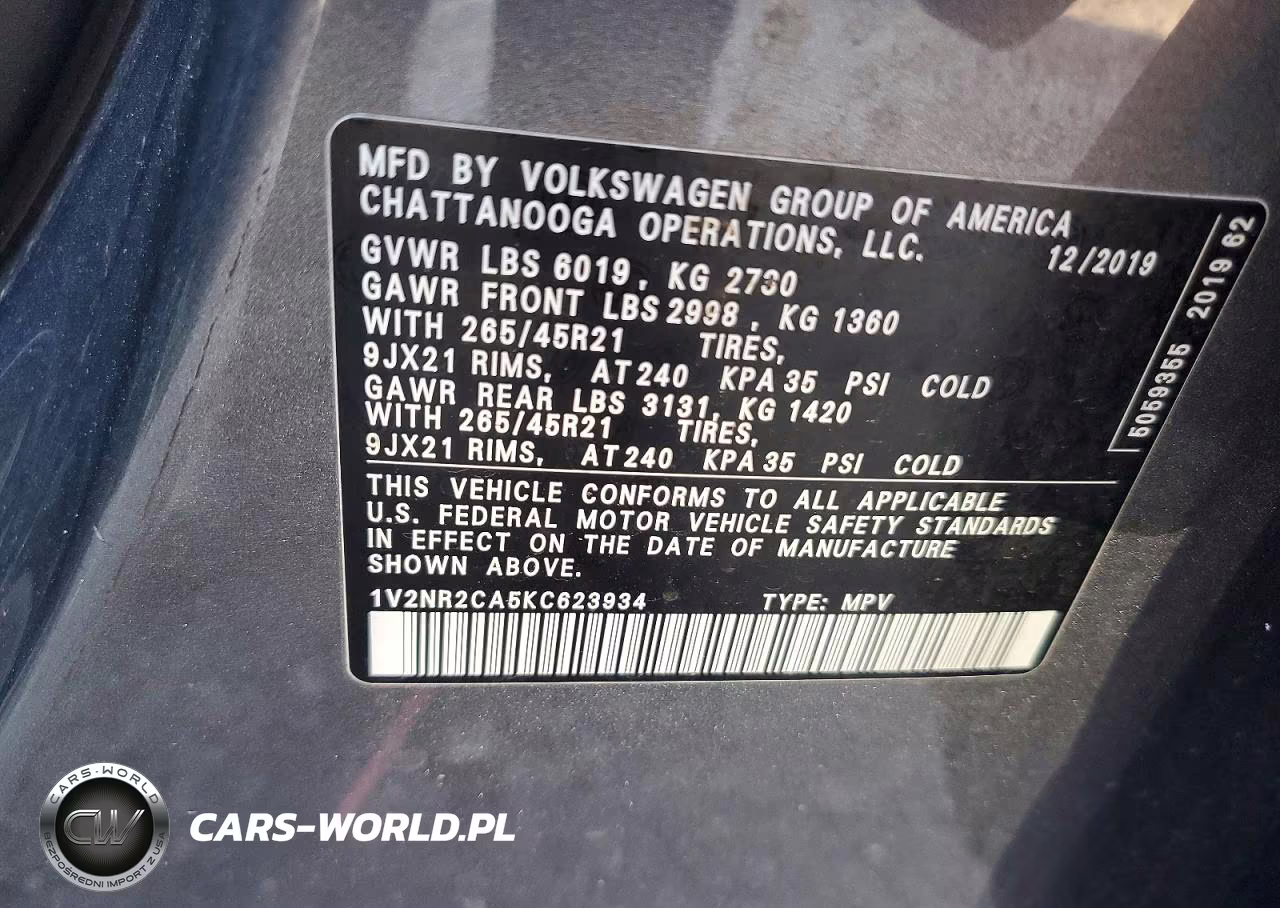 2019 Volkswagen Atlas Sel Premium VIN:1V2NR2CA5KC623934 - 12