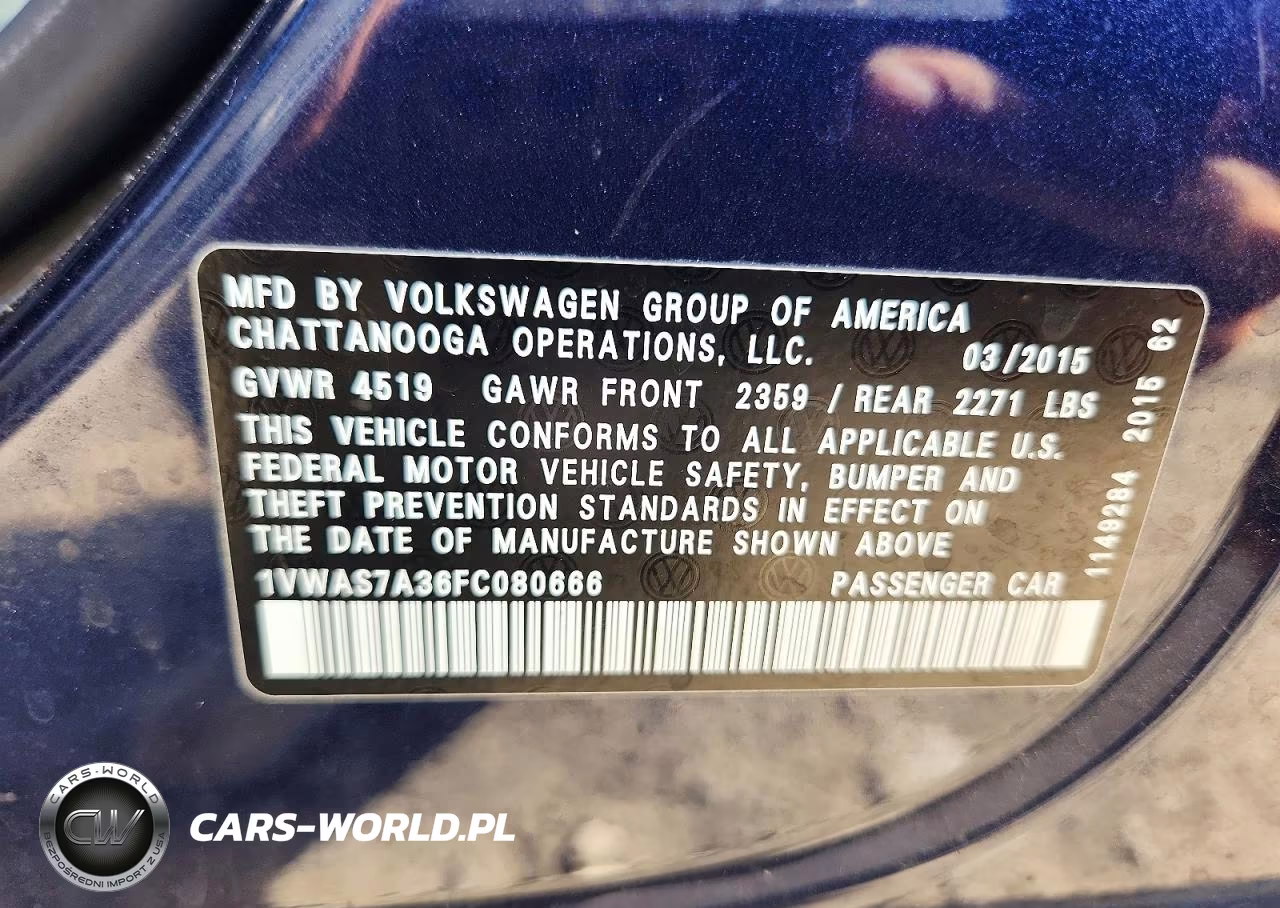 2015 Volkswagen Passat S VIN:1VWAS7A36FC080666 - 12