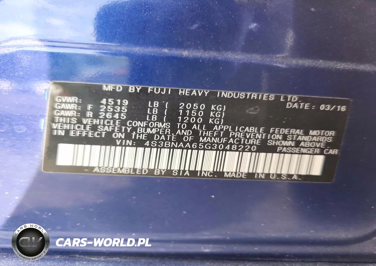 2016 Subaru Legacy 2.5I VIN:4S3BNAA65G3048220 - 12