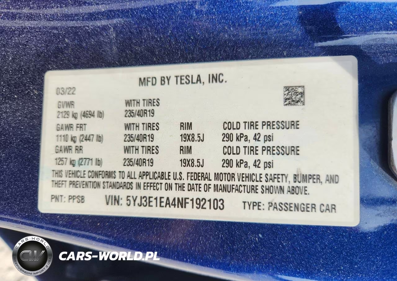 2022 Tesla Model 3 VIN:5YJ3E1EA4NF192103 - 12