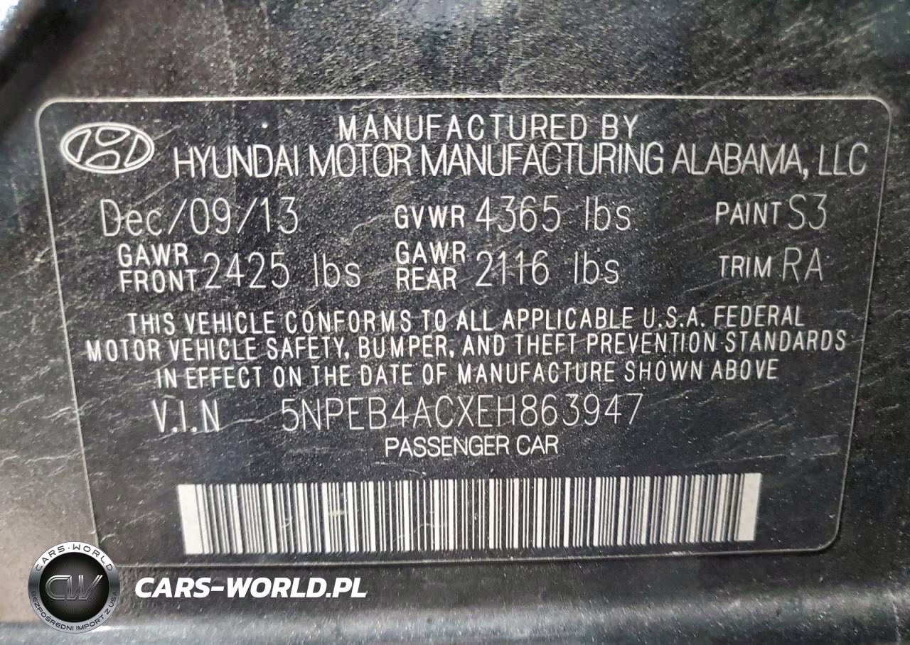 2014 Hyundai Sonata Gls VIN:5NPEB4ACXEH863947 - 12