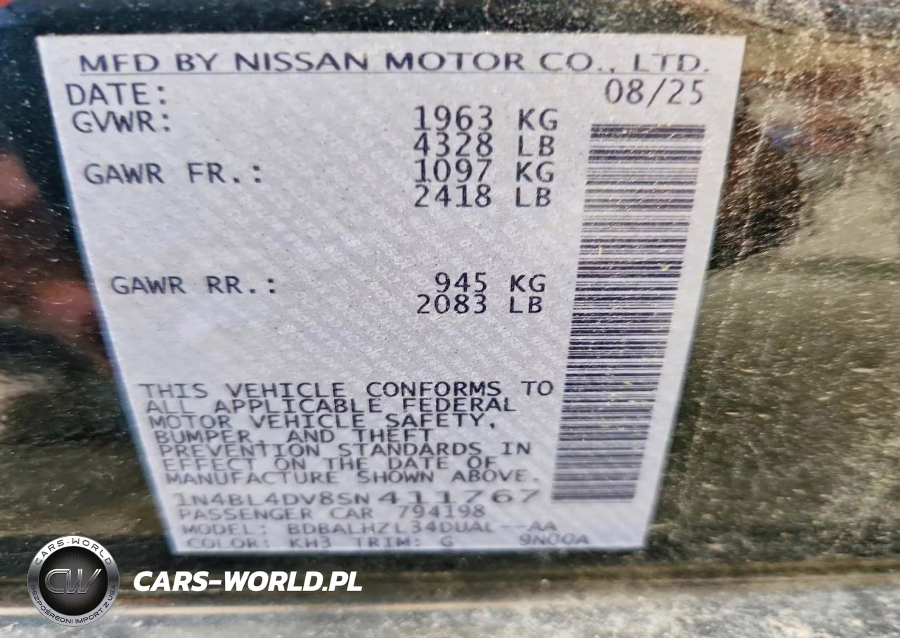 2025 Nissan Altima Sv VIN:1N4BL4DV8SN411767 - 12