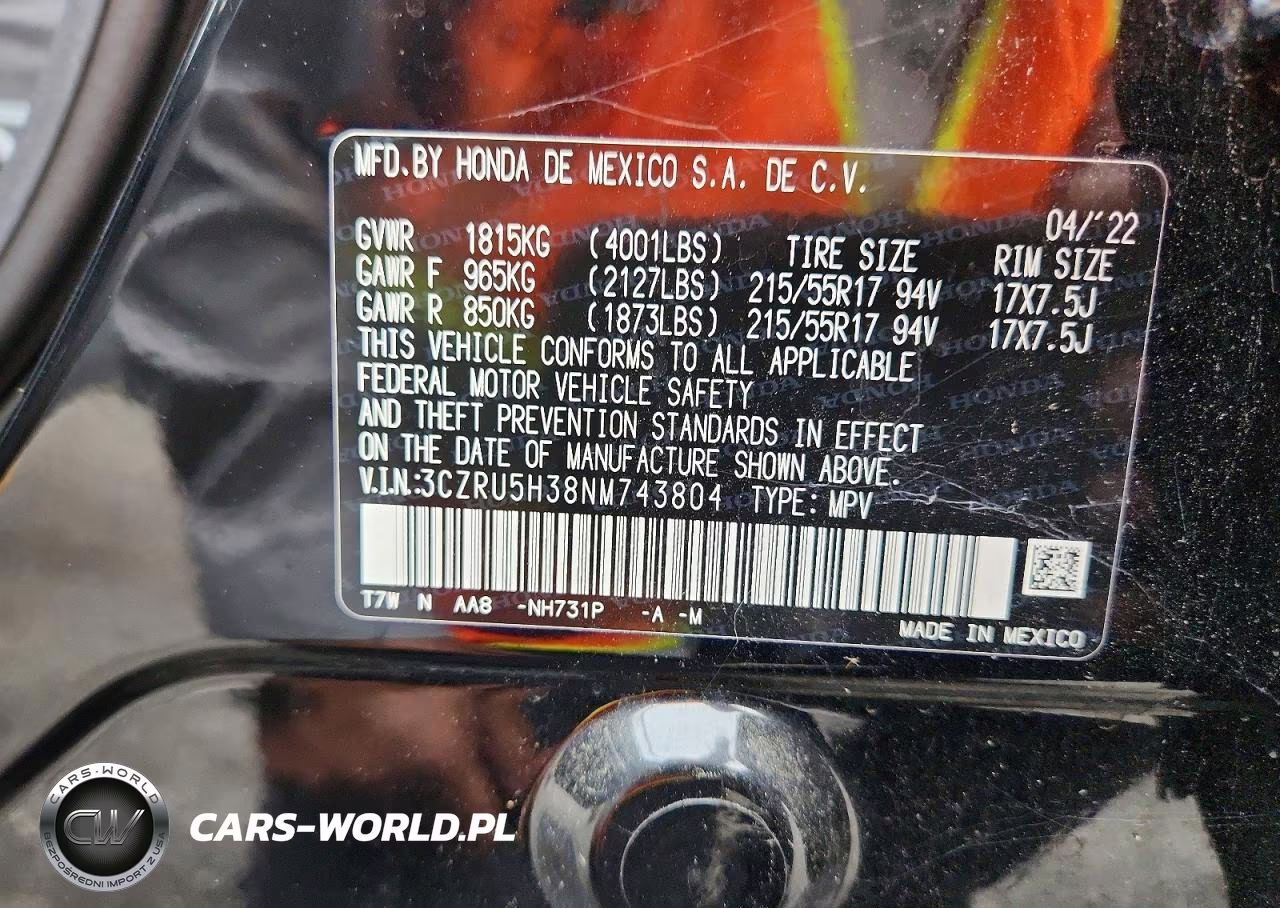2022 Honda Hr-V Lx VIN:3CZRU5H38NM743804 - 14