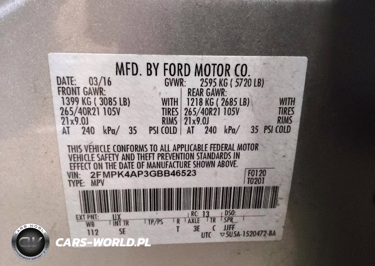 2016 Ford Edge Sport VIN:2FMPK4AP3GBB46523 - 12