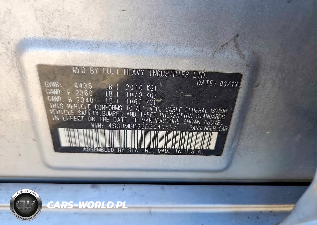 2013 Subaru Legacy 2.5I Limited VIN:4S3BMBK65D3040587 - 12