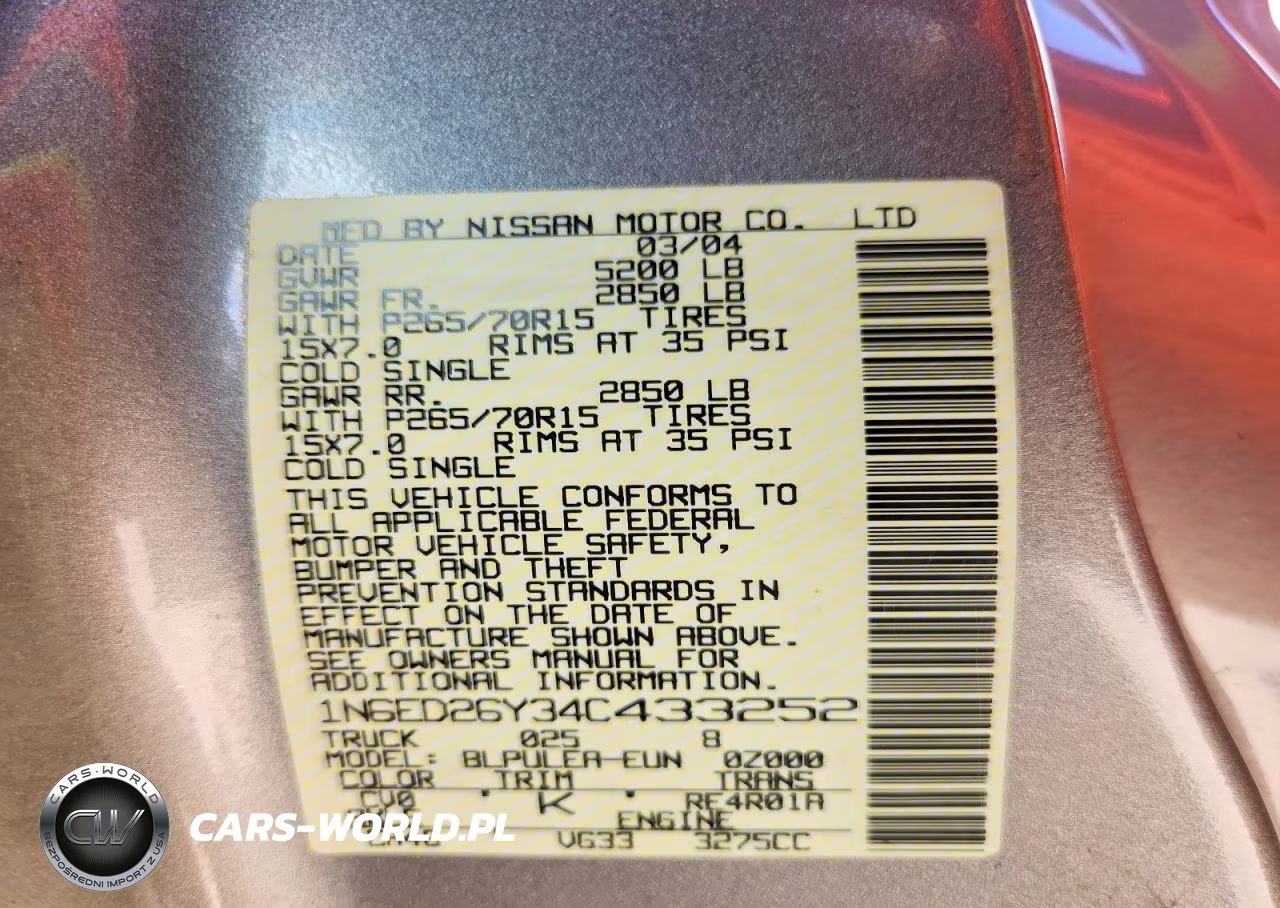 2004 Nissan Frontier Xe-V6 VIN:1N6ED26Y34C433252 - 12