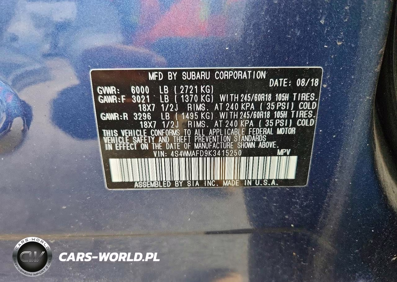 2019 Subaru Ascent Premium VIN:4S4WMAFD9K3415250 - 13