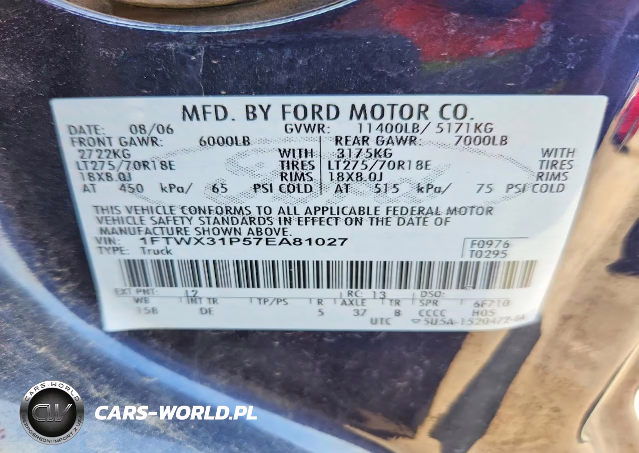 2007 Ford F350 Srw Super Duty VIN:1FTWX31P57EA81027 - 12