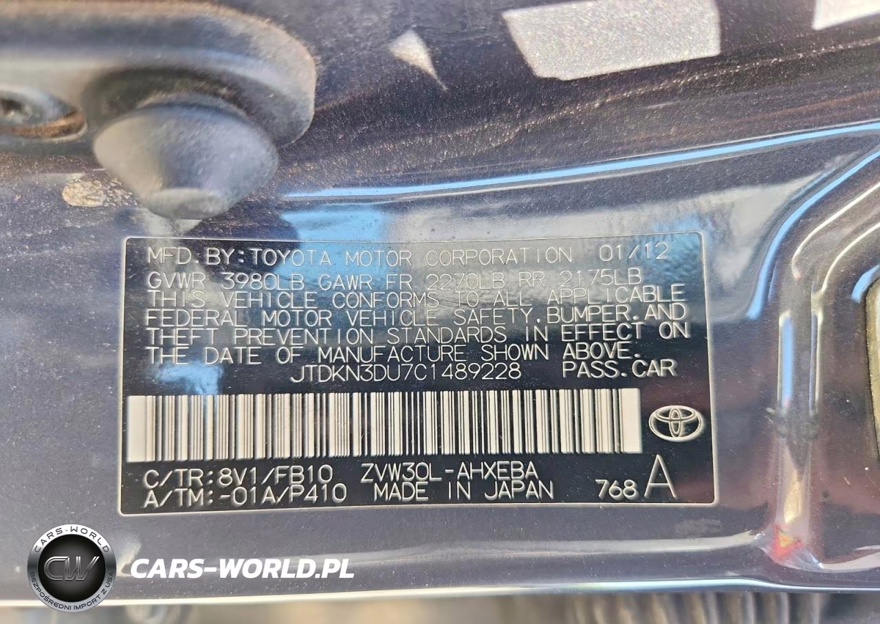 2012 Toyota Prius Two VIN:JTDKN3DU7C1489228 - 12