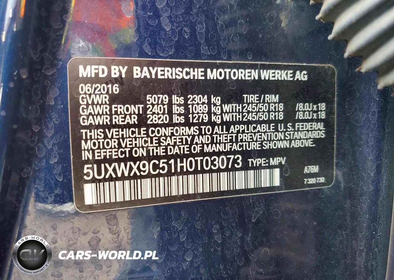 2017 BMW X3 M VIN:5UXWX9C51H0T03073 - 12