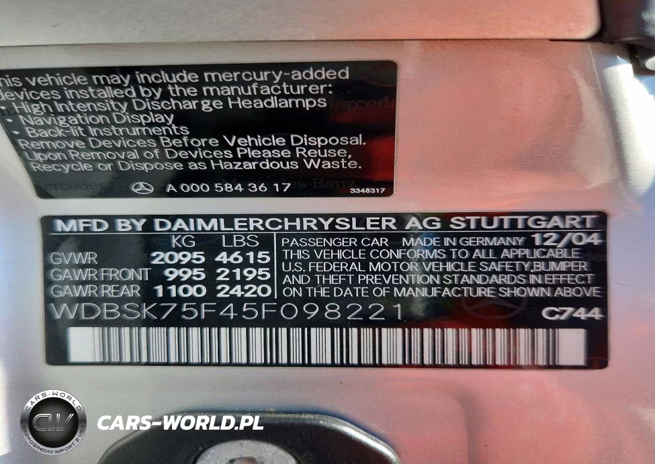 2005 Mercedes-Benz Sl 500 VIN:WDBSK75F45F098221 - 12