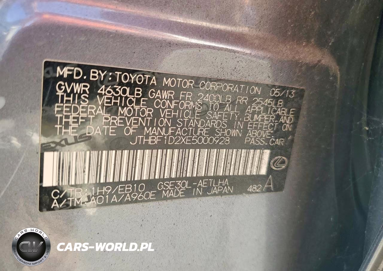 2014 Lexus Is 250 VIN:JTHBF1D2XE5000928 - 12