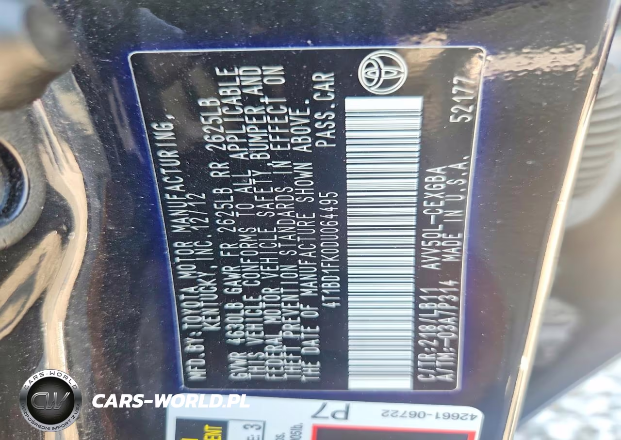 2013 Toyota Camry Hybrid Xle VIN:4T1BD1FK0DU064495 - 12