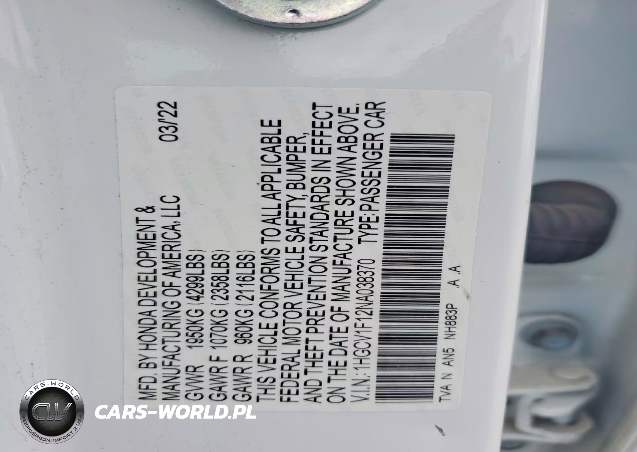 2022 Honda Accord Lx VIN:1HGCV1F12NA038370 - 12