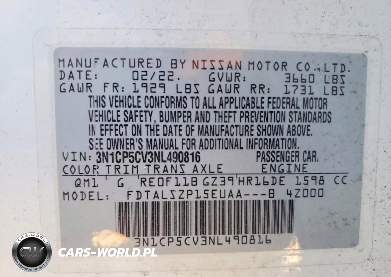 2022 Nissan Kicks Sv VIN:3N1CP5CV3NL490816 - 12