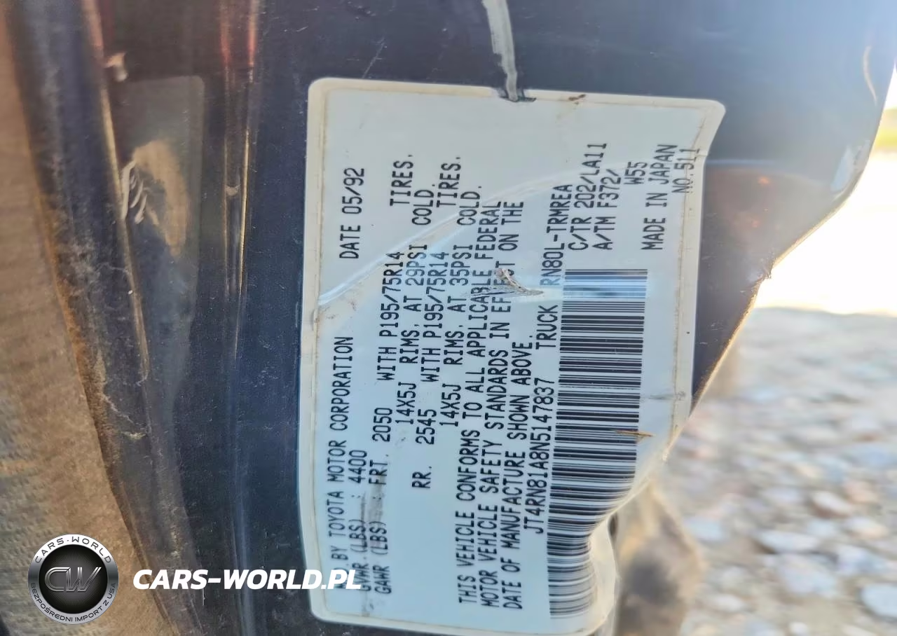 1992 Toyota Pickup Base VIN:JT4RN81A8N5147837 - 12